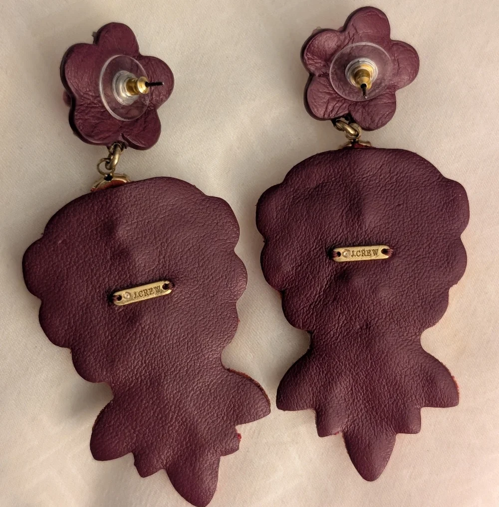 J.Crew Leather Backed Embroidered Earrings - Picture 2 of 6